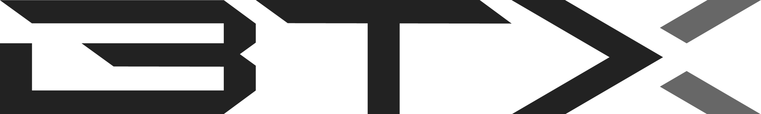 Stylizowane geometryczne litery BTX w ciemnych i szarych odcieniach tworzące minimalistyczne logo.